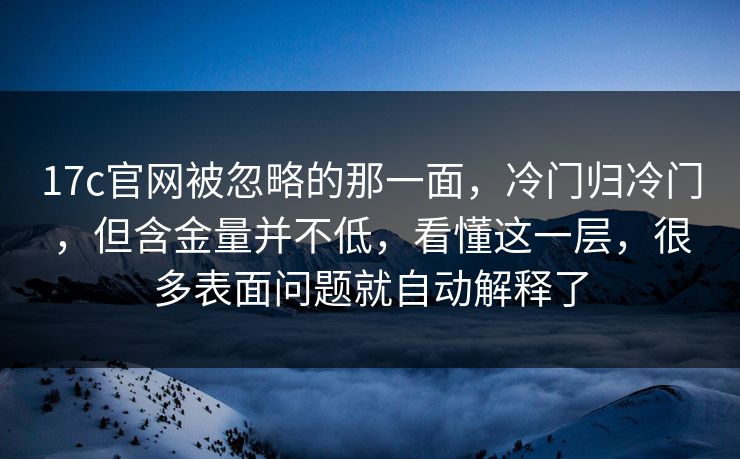 17c官网被忽略的那一面，冷门归冷门，但含金量并不低，看懂这一层，很多表面问题就自动解释了