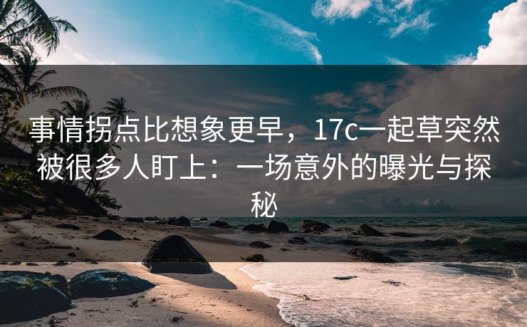 事情拐点比想象更早，17c一起草突然被很多人盯上：一场意外的曝光与探秘