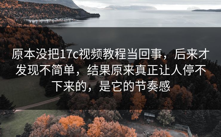 原本没把17c视频教程当回事，后来才发现不简单，结果原来真正让人停不下来的，是它的节奏感